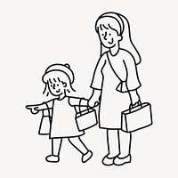 Shopping doodle clipart, mother & daughter illustration vector
