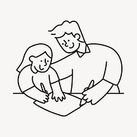 Father & daughter hand drawn clipart, doing homework illustration psd