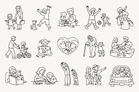 Family doodle clipart set, activity illustration vector