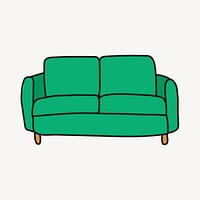 Green sofa clipart, furniture illustration psd