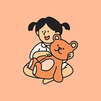 Girl & teddy bear collage element, cartoon illustration vector