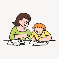 Mother & son clipart, doing homework illustration psd