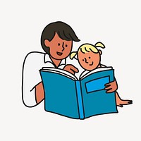 Bedtime reading cartoon illustration, father & daughter design