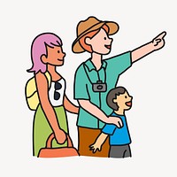 Family traveling cartoon illustration, summer vacation design