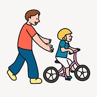 Father and son cycling collage element, family cartoon illustration vector