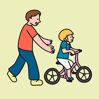 Father and son cycling collage element, family cartoon illustration vector