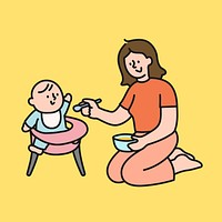 Feeding baby cartoon illustration, mother & child design