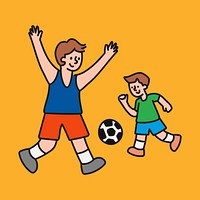 Boys playing football collage element, brothers cartoon illustration vector