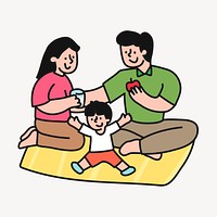 Family picnic collage element, leisure activity cartoon illustration vector