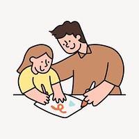 Education collage element, father & daughter cartoon illustration vector