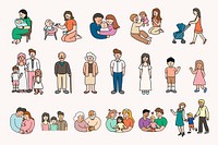 Family members collage element set, people illustration vector