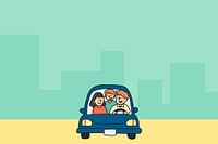 Family car, travel illustration, green background psd