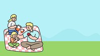 Family picnic desktop wallpaper, cute cartoon illustration