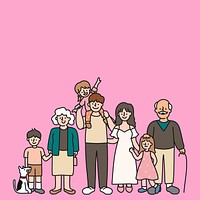 Big family illustration, pink background