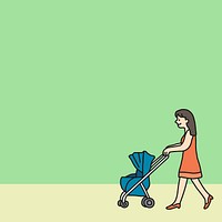 Mother and stroller illustration, green background