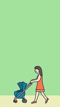 Mother & pram phone wallpaper, family design, green background