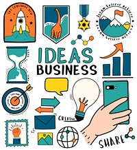 Hand drawn set of ideas and business symbols illustration