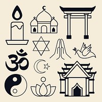 Mixed religious symbols set vector