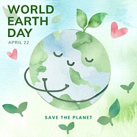 Editable environment template psd for social media post with world earth day text in watercolor