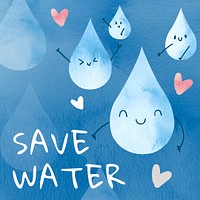 Editable environment template psd for social media post with save water text in watercolor