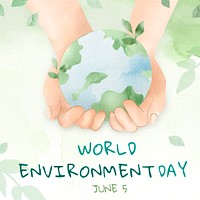 Environment theme editable template psd for social media post with world environment day text in watercolor