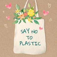 Editable environment template psd for social media post with say no to plastic text in watercolor