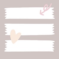 Brown notepaper, white washi tape banners, stationery collage element vector
