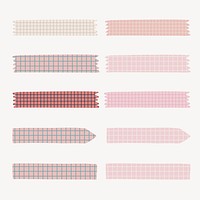 Grid patterned washi tape, pastel journal collage element vector set