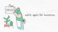 We&#39;re open for business psd new normal lifestyle doodle poster