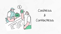 Cashless &amp; Contactless payment psd new normal lifestyle doodle poster
