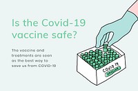 Vaccine study editable template psd for covid 19 social banner doodle illustration
