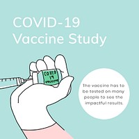 Vaccine study editable template psd for covid 19 social media post doodle illustration