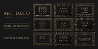 Wedding invitation psd set template with art deco pattern for social media banner