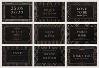 Wedding invitation psd template with art deco pattern for social media banner