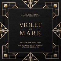 Wedding invitation psd template with art deco pattern for social media post