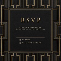 Wedding invitation psd template with art deco pattern for social media post