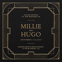 Wedding invitation psd template with art deco pattern for social media post