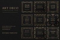 Wedding invitation psd set templates for social media post in various art deco patterns