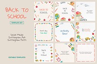 Back to school template psd editable set in watercolor social media post