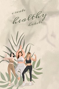 Motivational quote editable template psd health and wellness yoga woman green floral banner