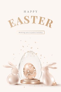 Happy Easter luxury template psd with 3D bunny rose gold social banner