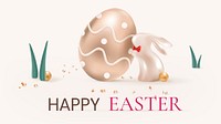 Happy Easter editable template psd with eggs celebration greeting rose gold luxury social banner