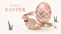 Happy Easter editable template psd with eggs celebration greeting rose gold luxury social banner