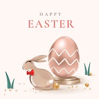 Happy Easter editable template psd with eggs celebration greeting rose gold luxury social media post