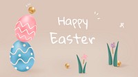 Happy Easter cute template psd greeting with colorful eggs and bunny social banner