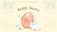 Happy Easter cute template psd greeting with colorful eggs and bunny social banner