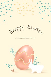 Happy Easter cute template psd greeting with colorful eggs and bunny social banner