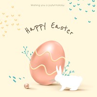Happy Easter cute template psd greeting with colorful eggs and bunny social media post