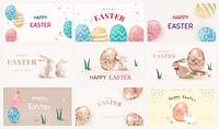 Happy Easter greetings template psd in 3D style holidays celebration social banners set
