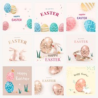 Happy Easter greetings template psd 3D colorful festival celebration social media posts collection